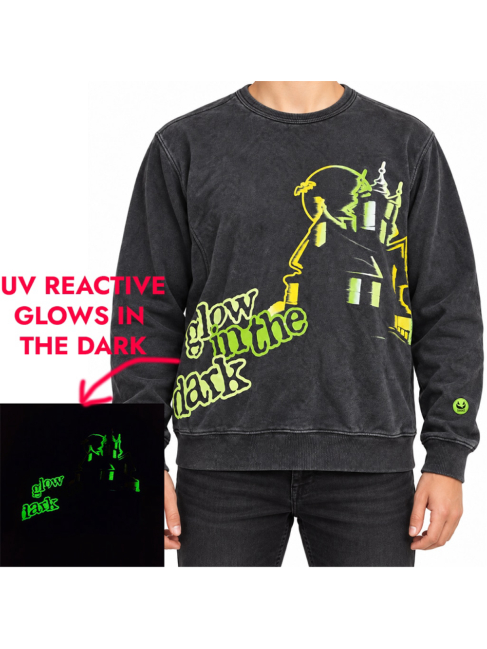 Bossini UV Reactive Glow in the Dark Graphic Halloween Sweatshirt Black Size L